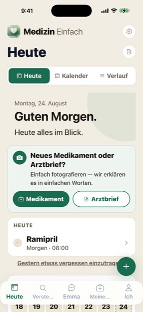 Die Heute-Ansicht mit den Erinnerungen des Tages